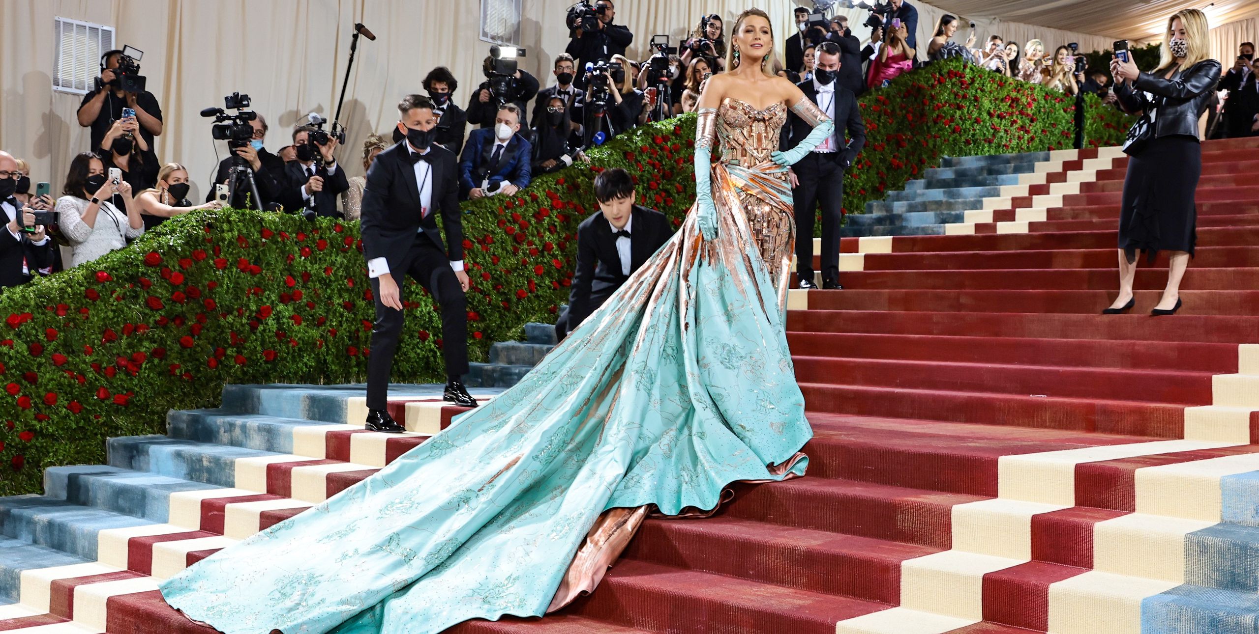 blake lively met gala dress 2022 designer Blake Lively 2022 Met Gala Versace Dress, Outfit Change: Details