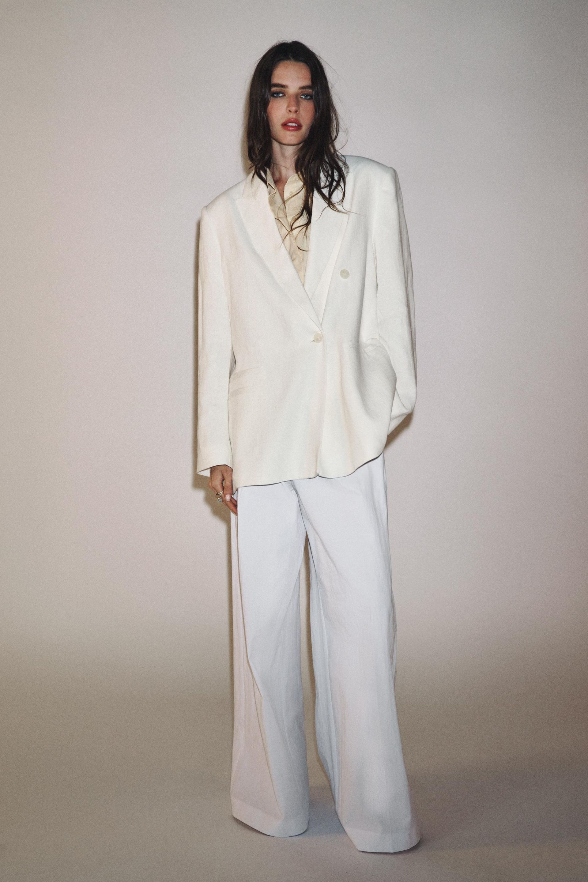 Zw Collection Double-Breasted Linen Blend Blazer
