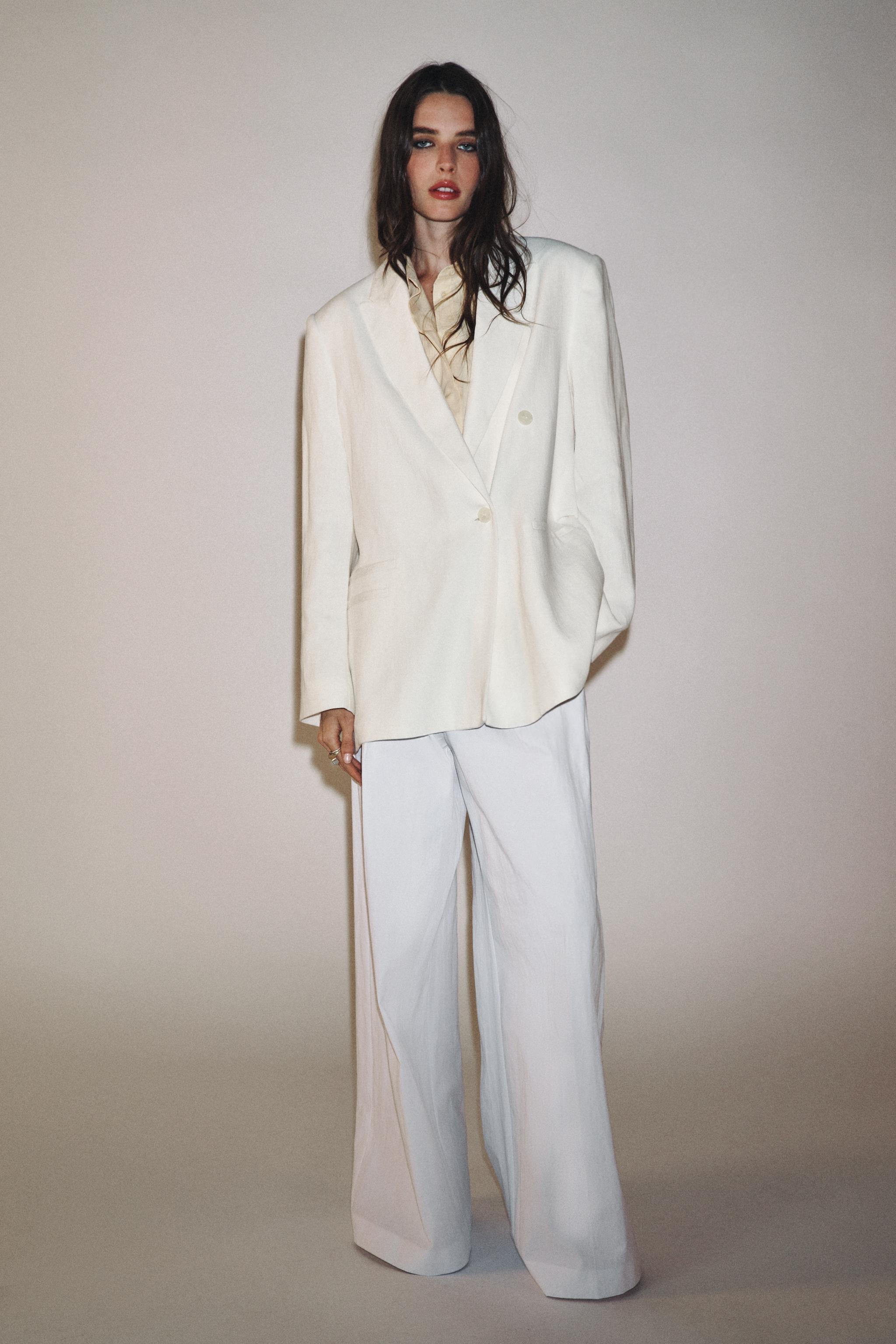 Zw Collection Double-Breasted Linen Blend Blazer