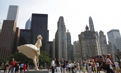 A 26-foot tall statue of Marilyn Monroe, by artist J. Seward Johnson, is based on a scene from the movie "Seven Year Itch," and will be on display in Chicago until next spring.