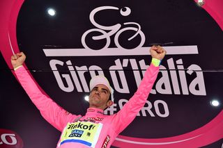 Alberto Contador on the final podium of the 2015 Giro d'Italia.