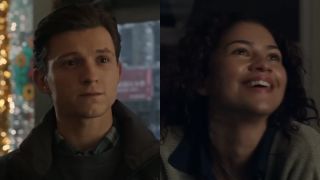 Peter Parker (Tom Holland) smiles in Spider-Man: No Way Home, while Emma Harwood (Zendaya) smiles in The Drama.