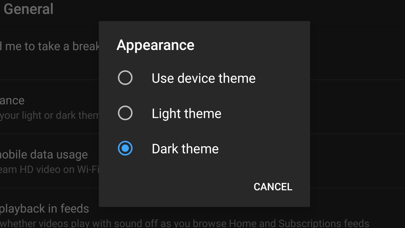 Mode gelap YouTube