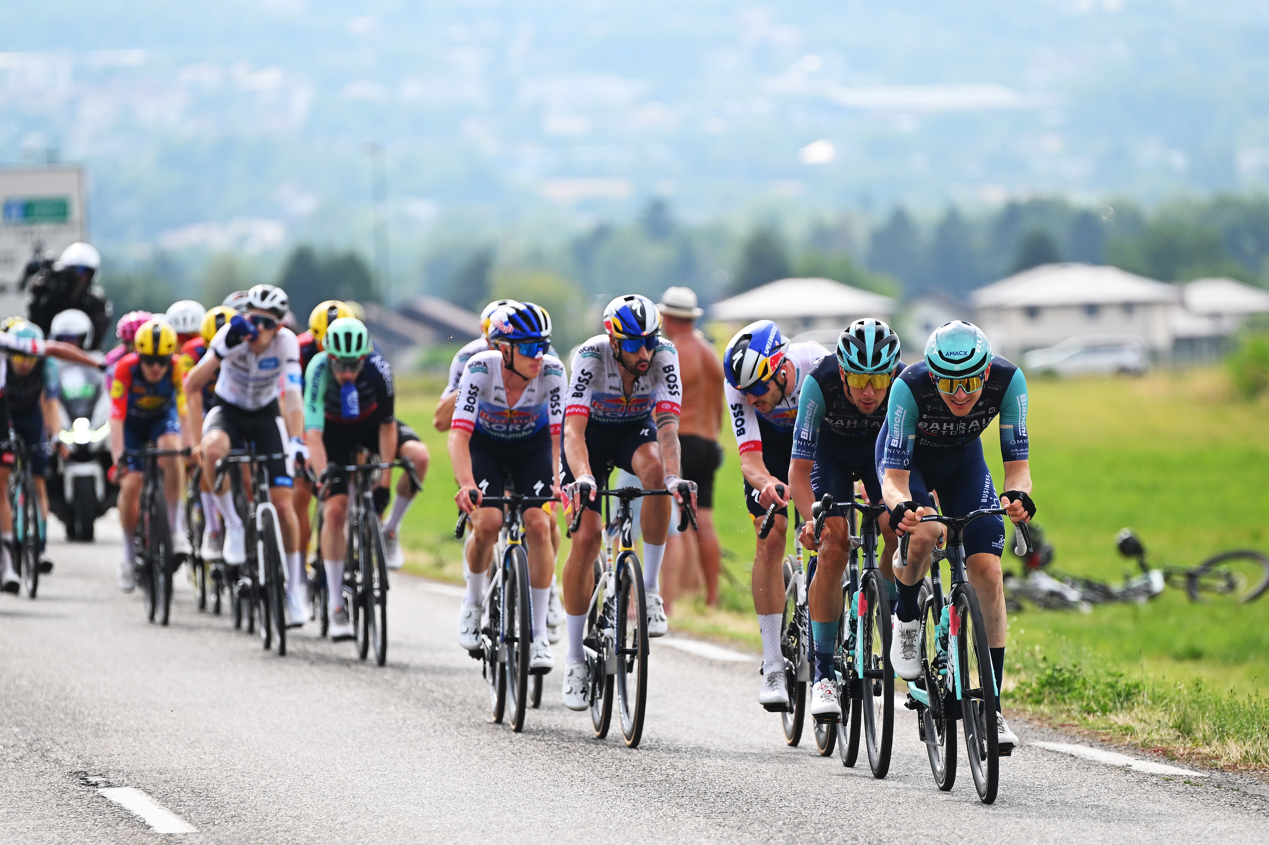Matej Mohoric of Slovenia and Team Bahrain - Victorious leads the peloton during Tour de France Stage 15 (Photo by Tim de Waele/Getty Images)