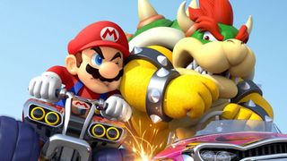 Mario and Bowser driving into each other in Kart 8 Deluxe