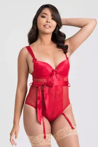 Lovehoney Moonlight Desire Red Satin Crotchless Teddy $50 $25 | Lovehoney
