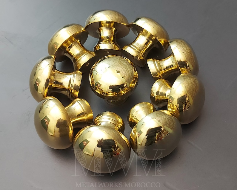 Set of Unlacquered Brass Kitchen Cabinet Knobs - Handmade Cabinet Knobs