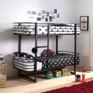 Cuckooland Oscar Metal Bunk Bed in black in black and white room