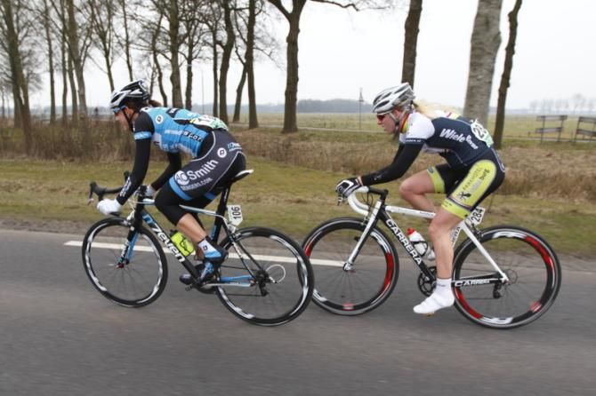 The breakaway pair - Ilona Hoeksma (Parkhotel Valkenburg) and Maaike Polspoel (Sengers Ladies Cycling Team)