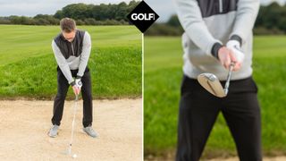 PGA pro Nick Drane demonstrating how to set up properly when hitting a bunker shot