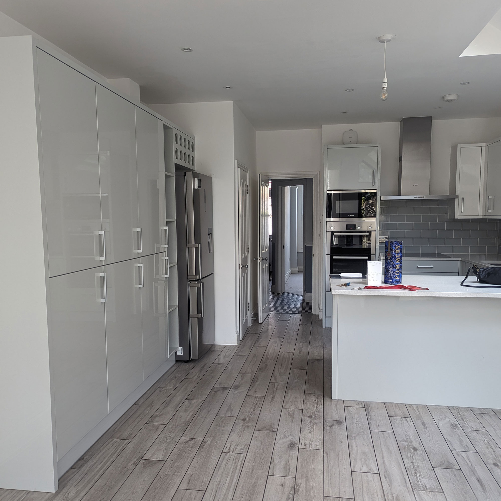 Grey, unfurnished kitchen