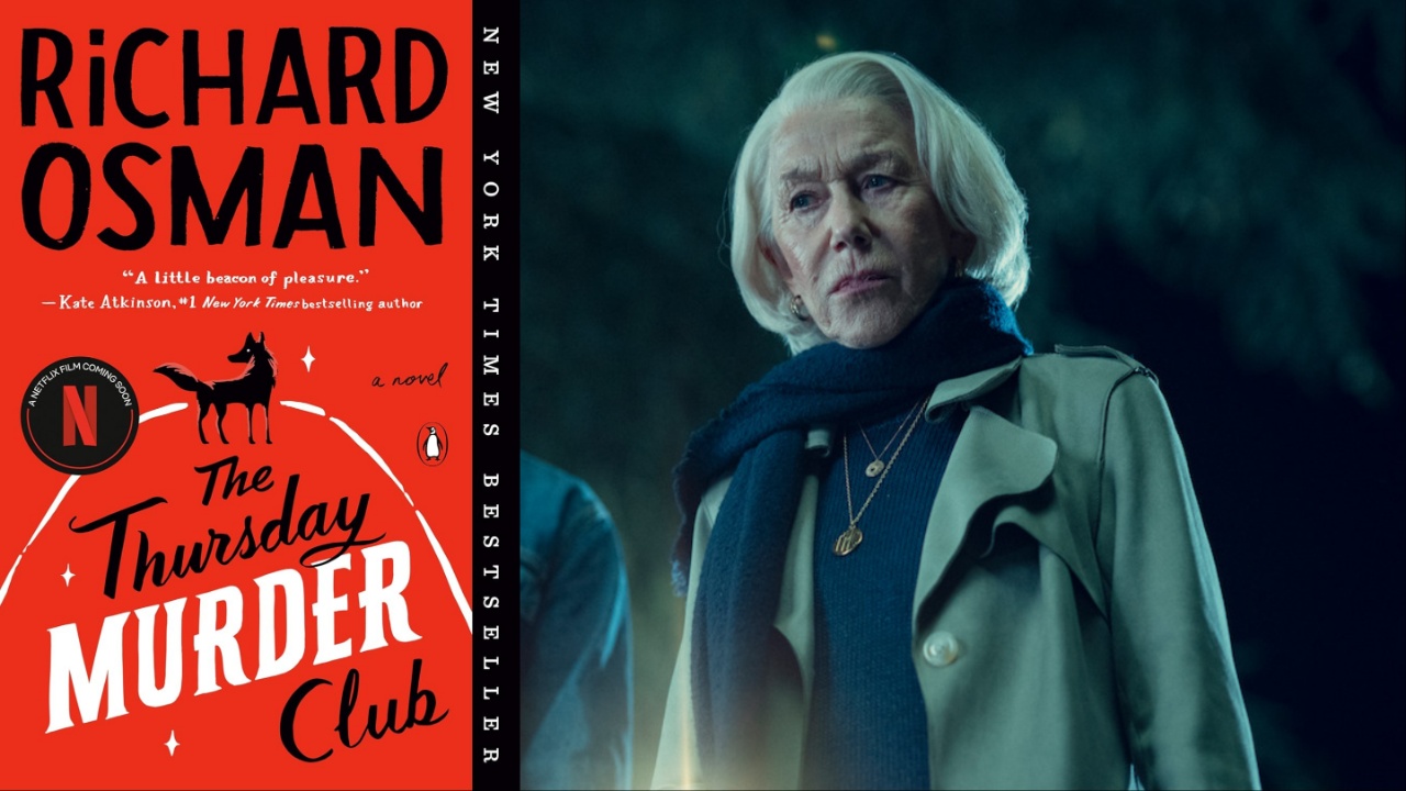 Thursday Murder Club book and movie with Helen Mirren with flashlight