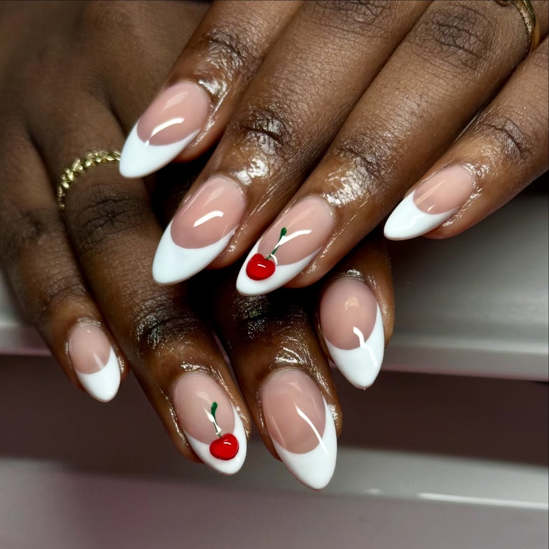 classic french manicure with cherries