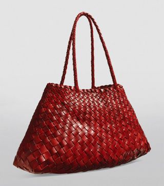 Dragon Diffusion, Burgundy Large Leather Woven Santa Croce Tote Bag