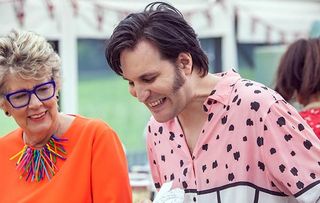 Noel fielding and Judges Prue Leith on GBBO