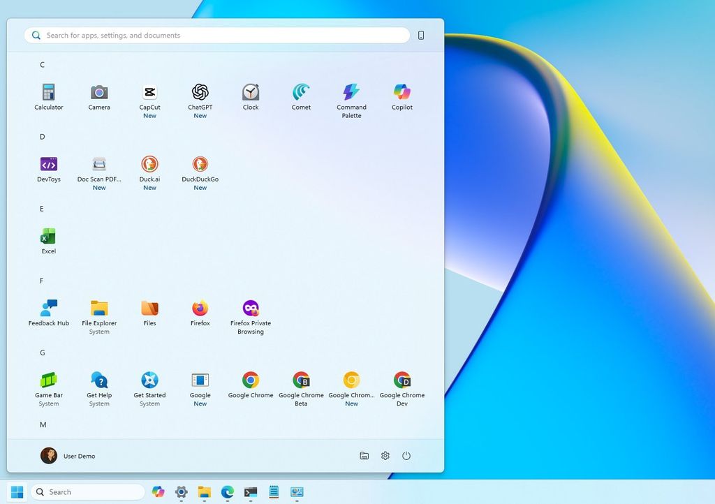 Start menu All grid view