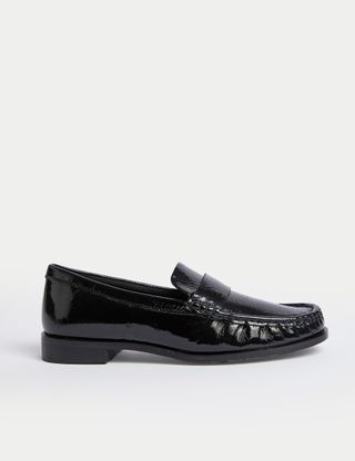 Leather Patent Block Heel Loafers