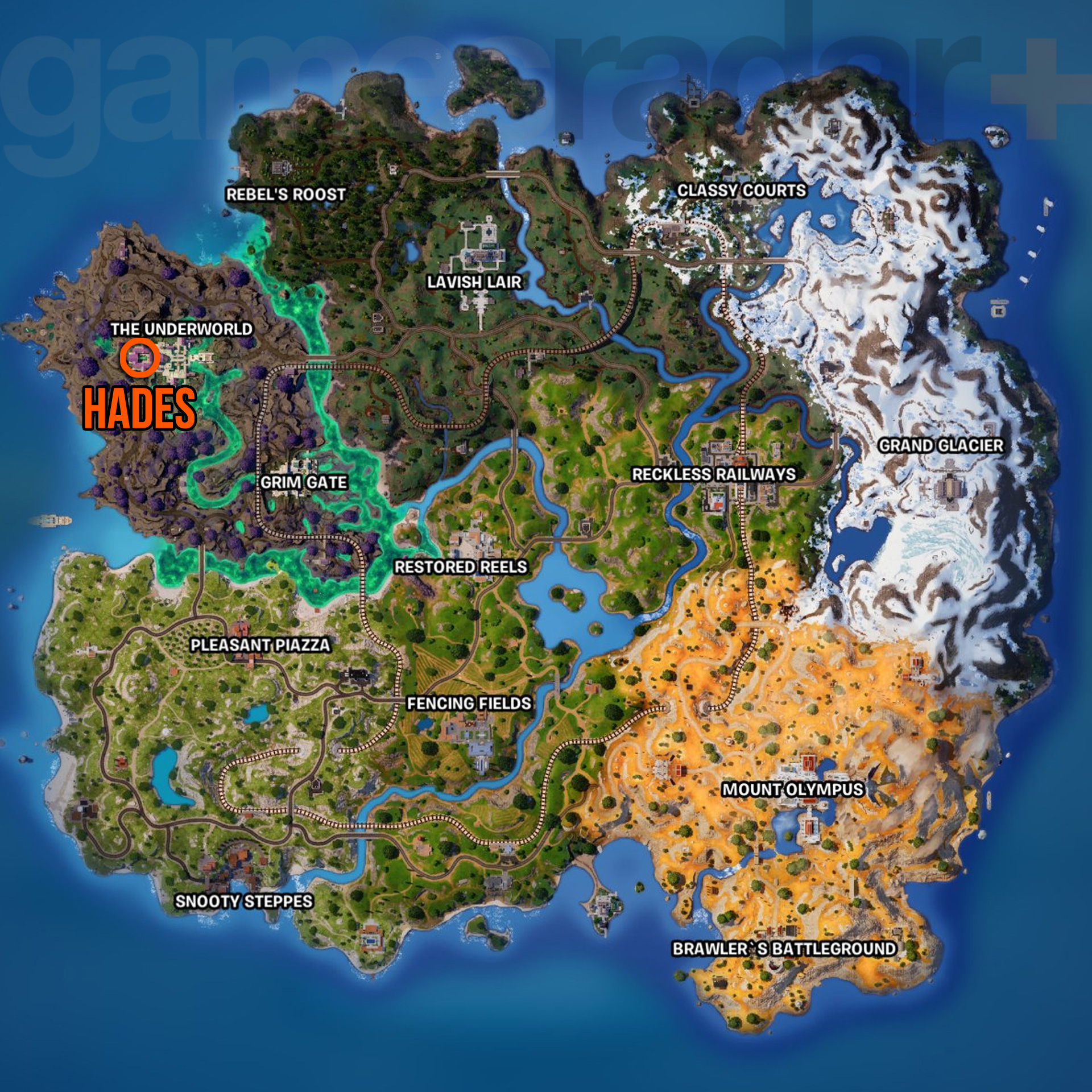 Carte de localisation des chaînes d'Hadès Fortnite