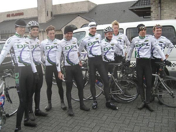 The guys pose for local media