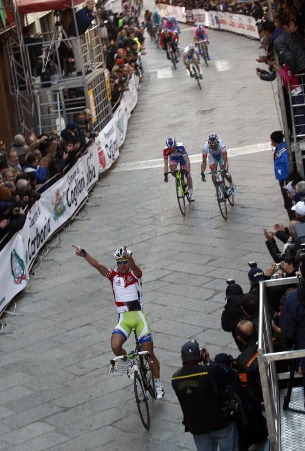 Peter Sagan (Liquigas-Cannondale) celebrates his win.