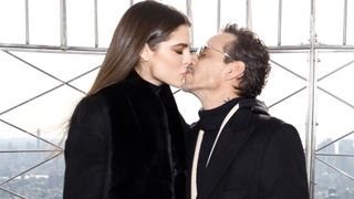 Nadia Ferreira and Marc Anthony visit the Empire State Building on December 05, 2022 in New York City.