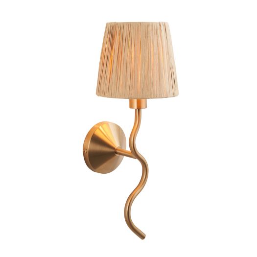 Wednesday Wall Light in Brushed Aged Brass and Natural Raffia