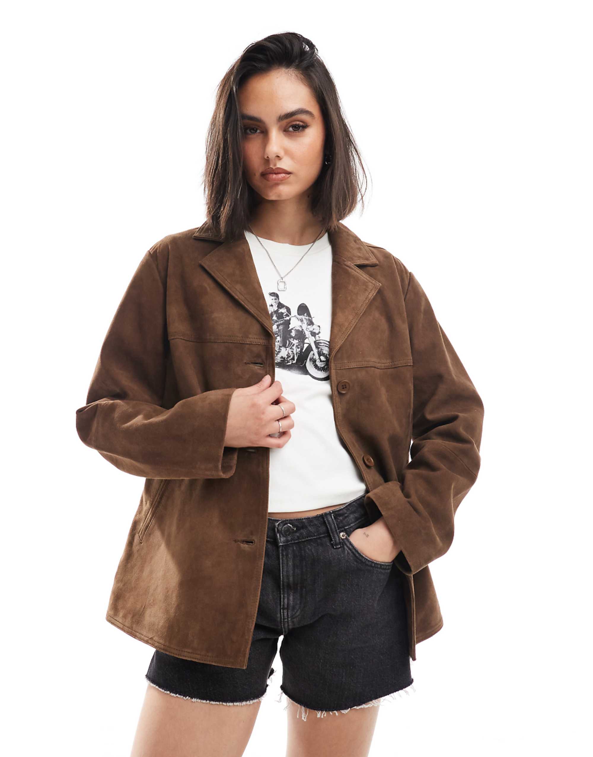 Asos Design Real Suede 70s Jacket in Brown