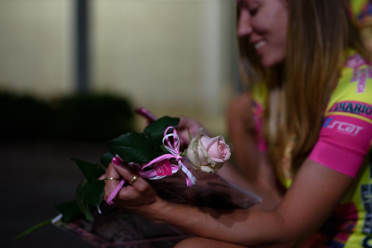 Each rider received a rose during the team presentation