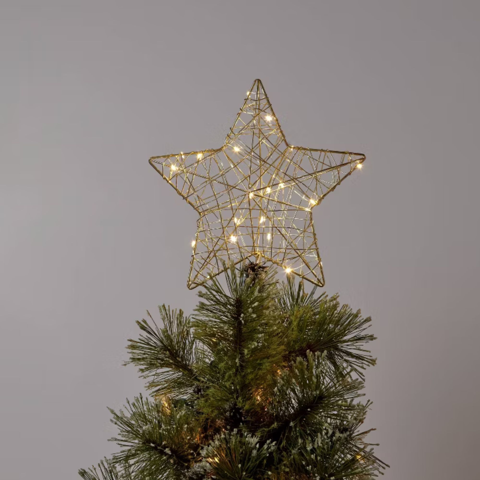 10" Lit Gold Wire Wrapped Star Christmas Tree Topper Warm White Dewdrop Lights