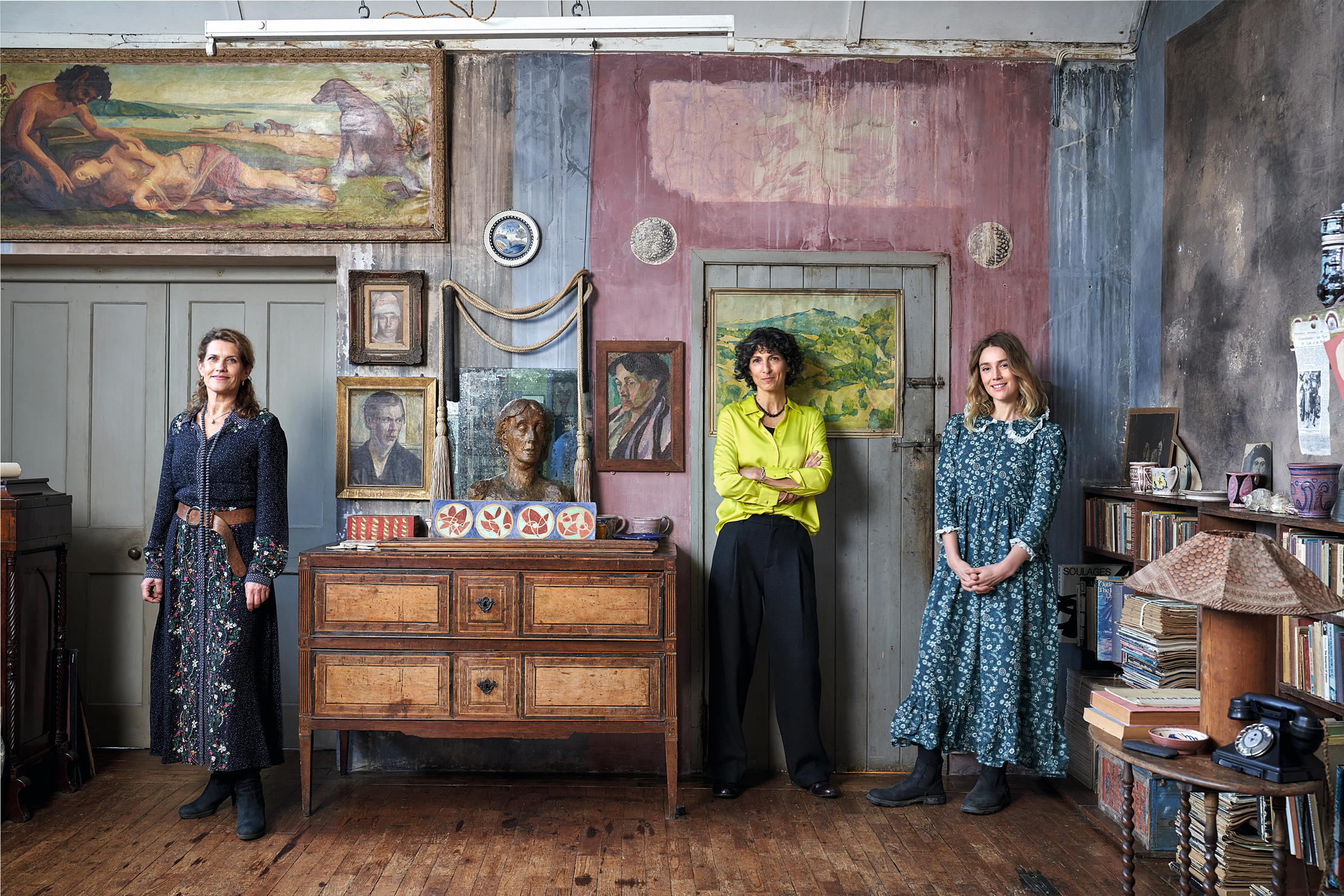 Lucinda Oakes, Melissa White and Tess Newall at Charleston, the East Sussex home of painters Vanessa Bell and Duncan Grant.