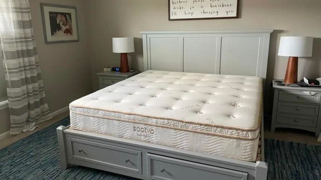 Saatva Latex Hybrid Mattress on a bed.