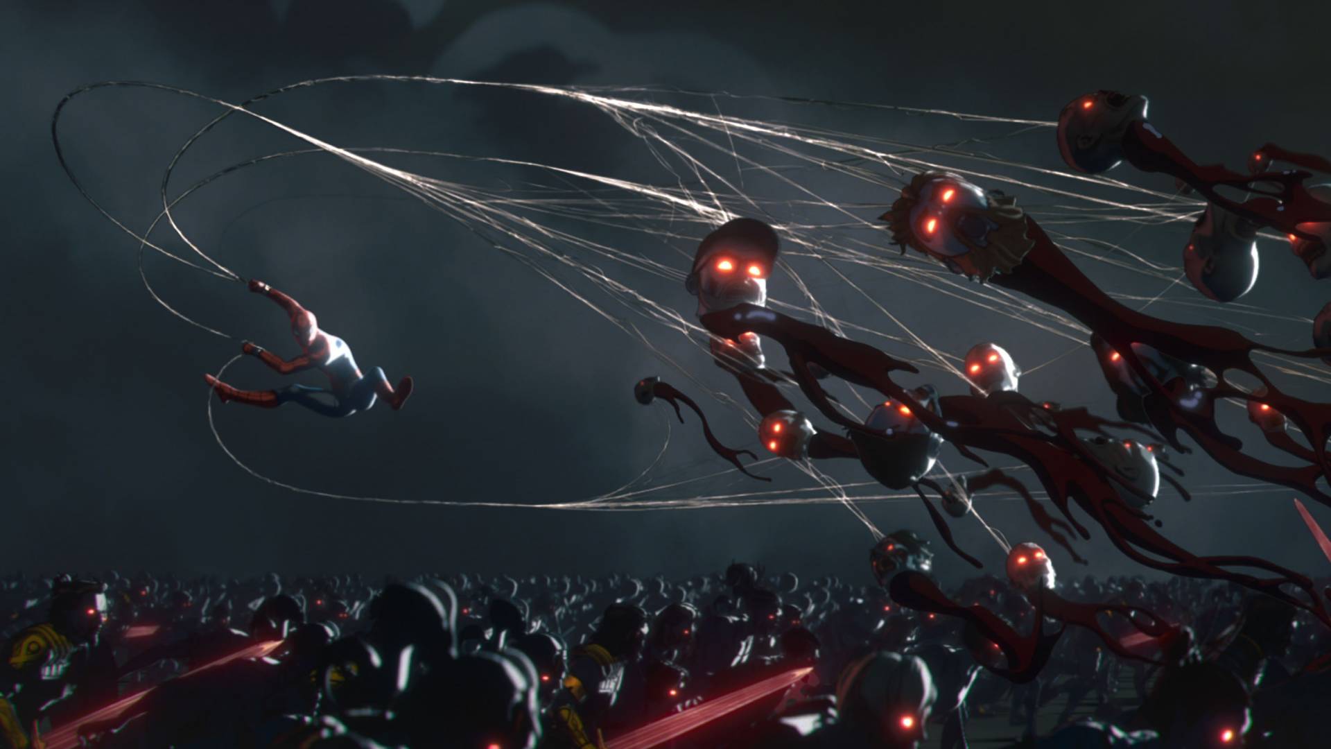 Spider-Men decapitates a number of undead in Marvel Zombies