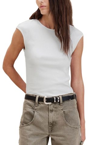 Ribbed Cap-Sleeve T-Shirt