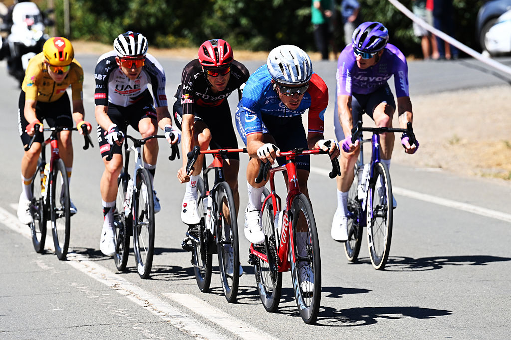 PALOS DE LA FRONTERA, SPAIN - SEPTEMBER 08: Valentin Madouas of France and Team Groupama - FDJ United competes in the breakaway during the La Vuelta - 81st Tour of Spain 2026, Stage 16 a 181.1km stage from Cortegana to Monasterio de La Rabida - Palos de la Frontera / #UCIWT / on September 08, 2026 in Palos de la Frontera, Spain. (Photo by Tim de Waele/Getty Images)