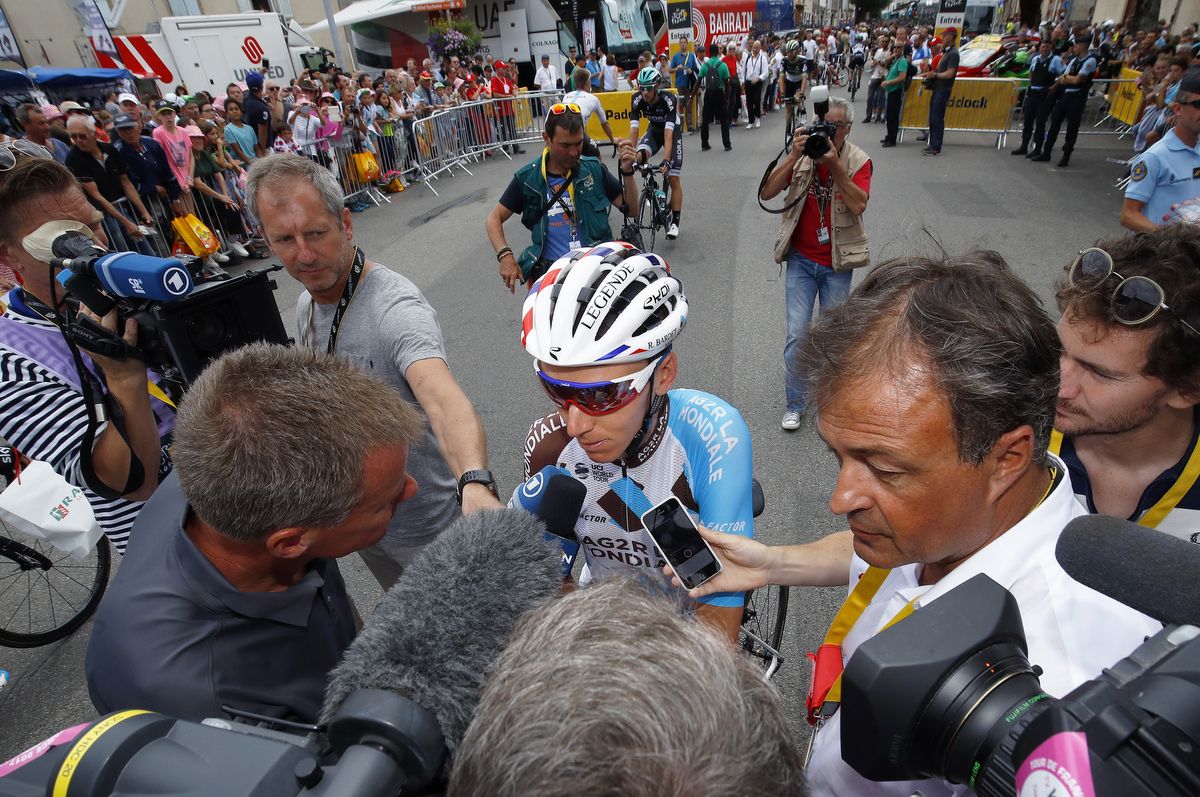 Romain Bardet (AG2R-La Mondiale) talks with the press before stage 13