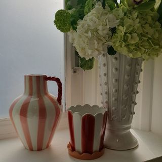 M&S Ceramic Striped Planter with Tray