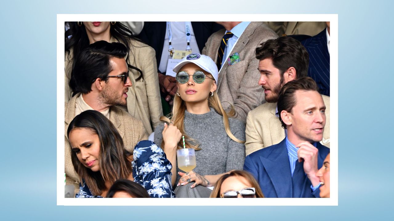 Is Ariana Grande still married? Pictured: Jonathan Bailey, Ariana Grande, Andrew Garfield and Tom Hiddleston watch Carlos Alcaraz vs Novak Djokovic in the Wimbledon 2023 men&#039;s final on Centre Court during day fourteen of the Wimbledon Tennis Championships at the All England Lawn Tennis and Croquet Club on July 16, 2023 in London, England