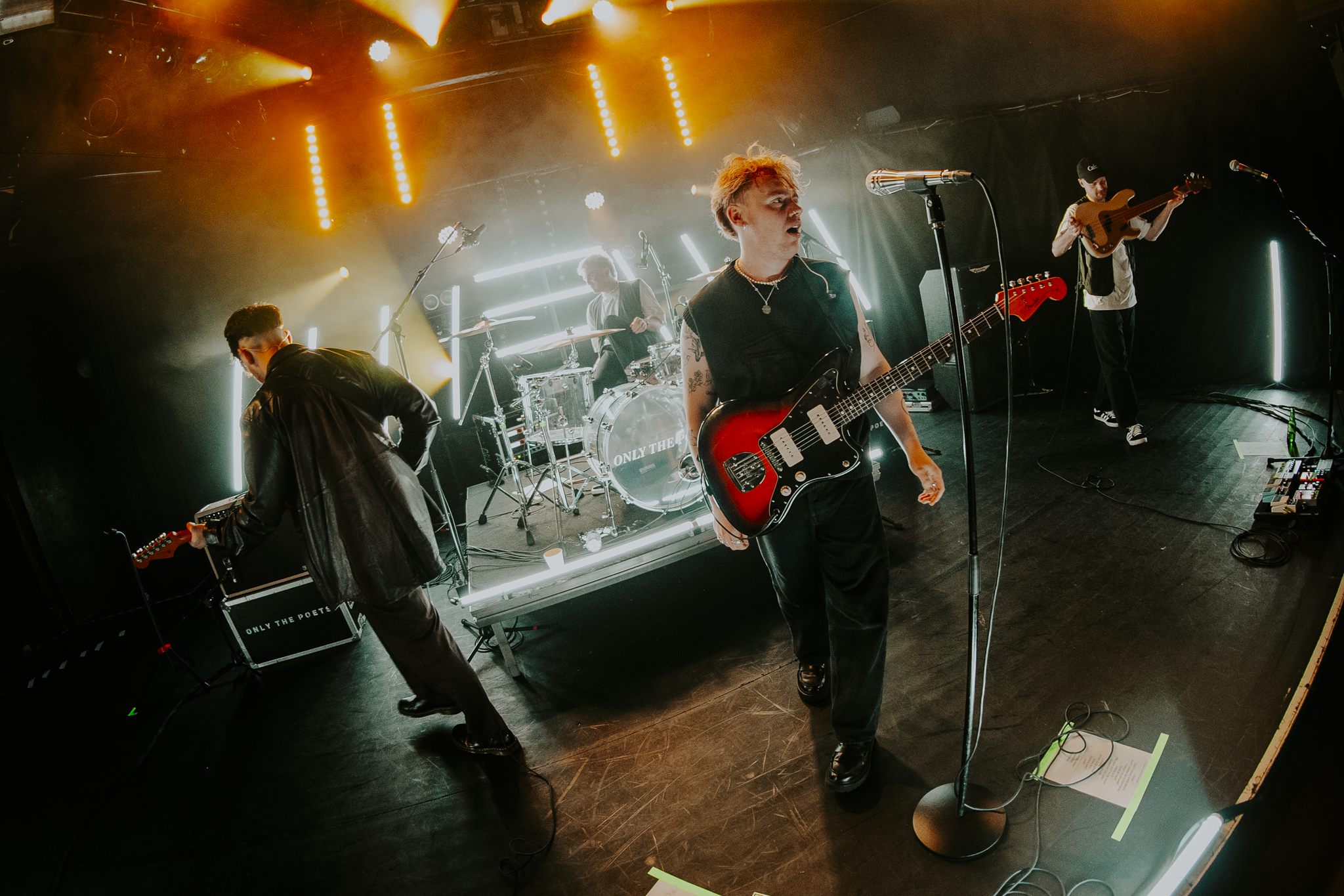 A band performing on stage.