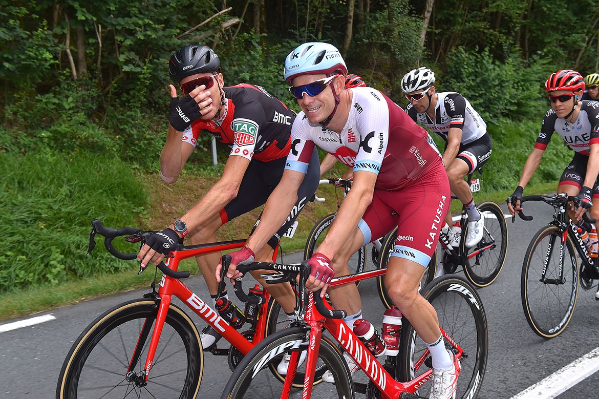 Alexander Kristoff and Michael Sch&auml;r mugging for the camera on stage 10 of the Tour de France