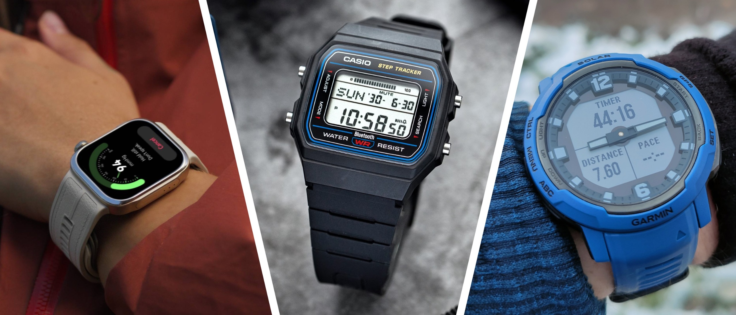 The Huawei Watch D3, Casio F-B100W and Garmin Instinct Crossover