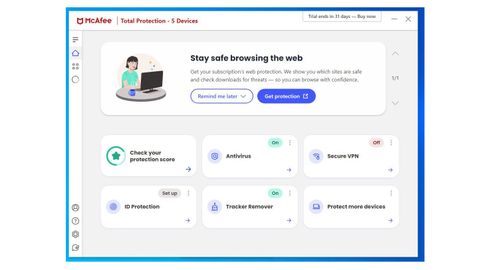 McAfee antivirus dashboard on a Windows desktop