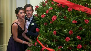 Reshma Shetty and Will Kemp in Hallmark Channel's 'Jolly Good Christmas'.