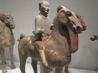 An example of the miniature figures of people, animals and objects created by the Han Dynasty.