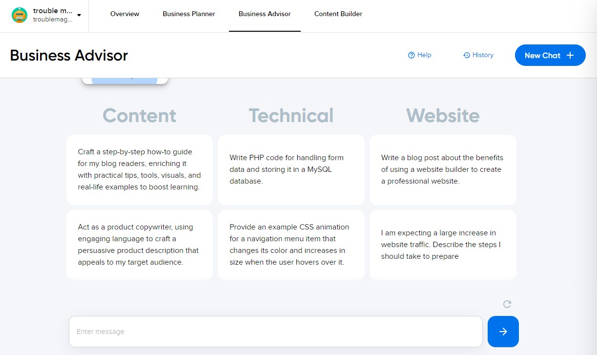 DreamHost usage pictures of the AI business tools