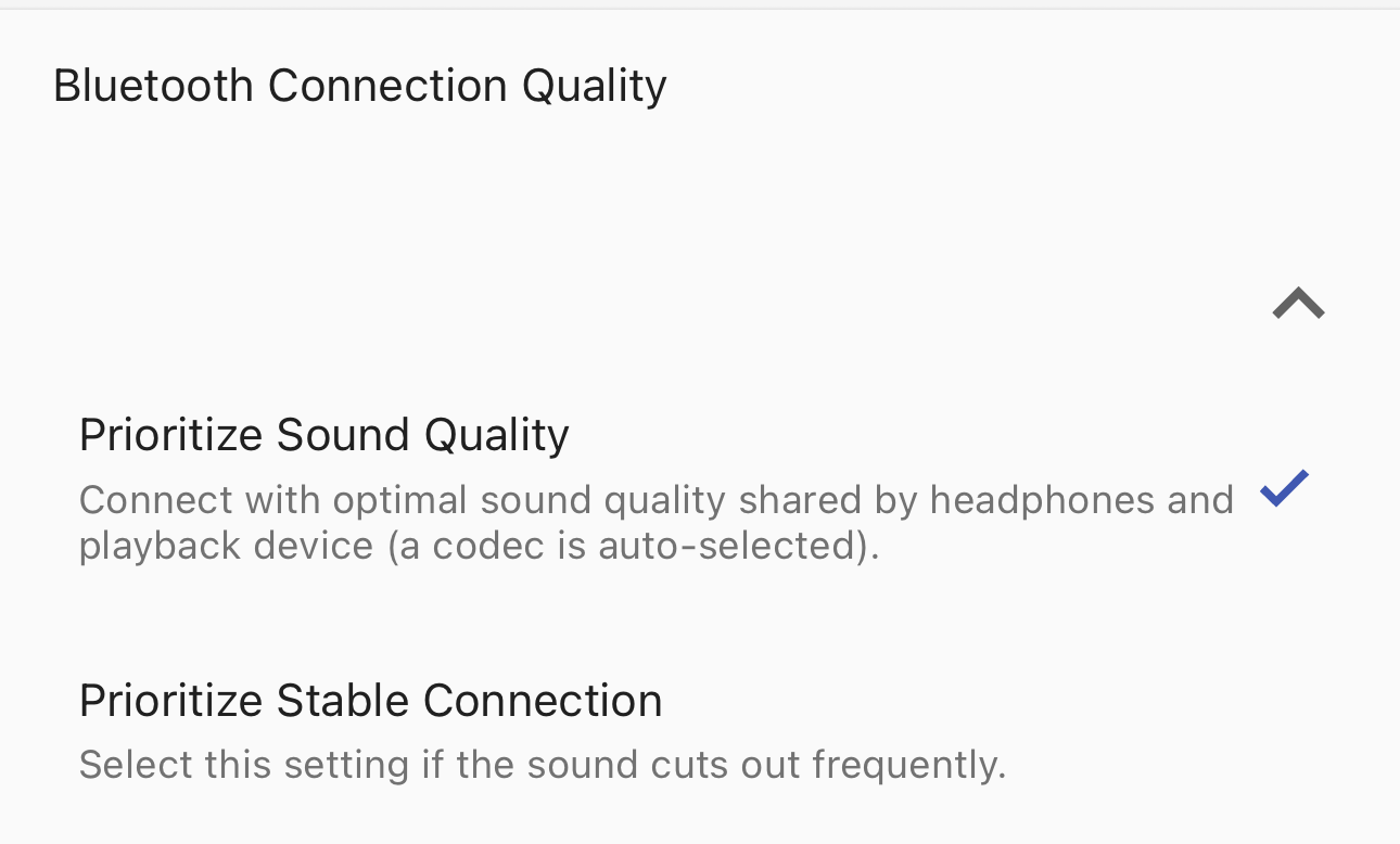 Sony's Bluetooth Connection Quality setting in its Sound Connect app