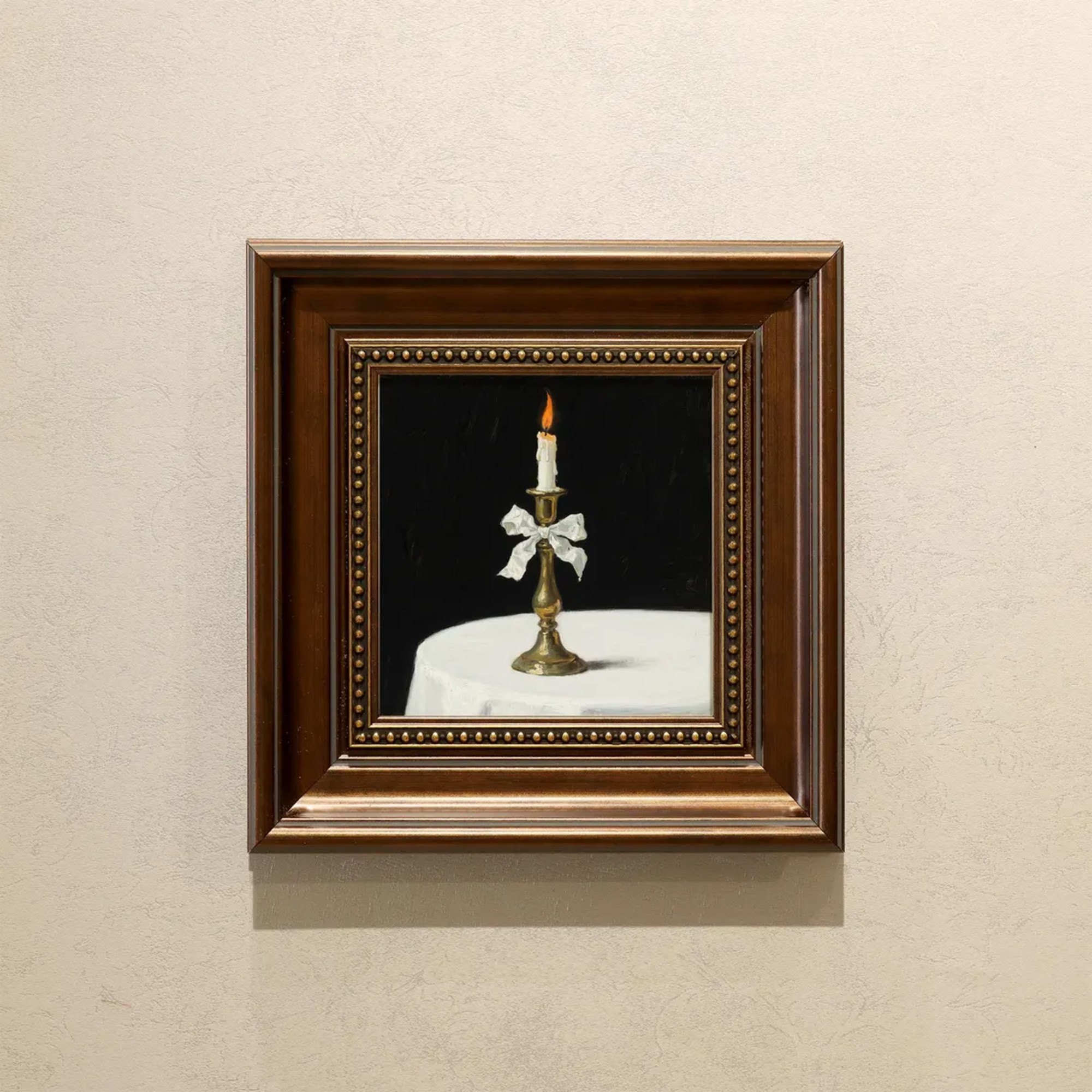 Thea&#039;s Art Corner Small Framed Oil Painting Art Bow candlestick, Minimalist Oil Painting With Vintage Frame