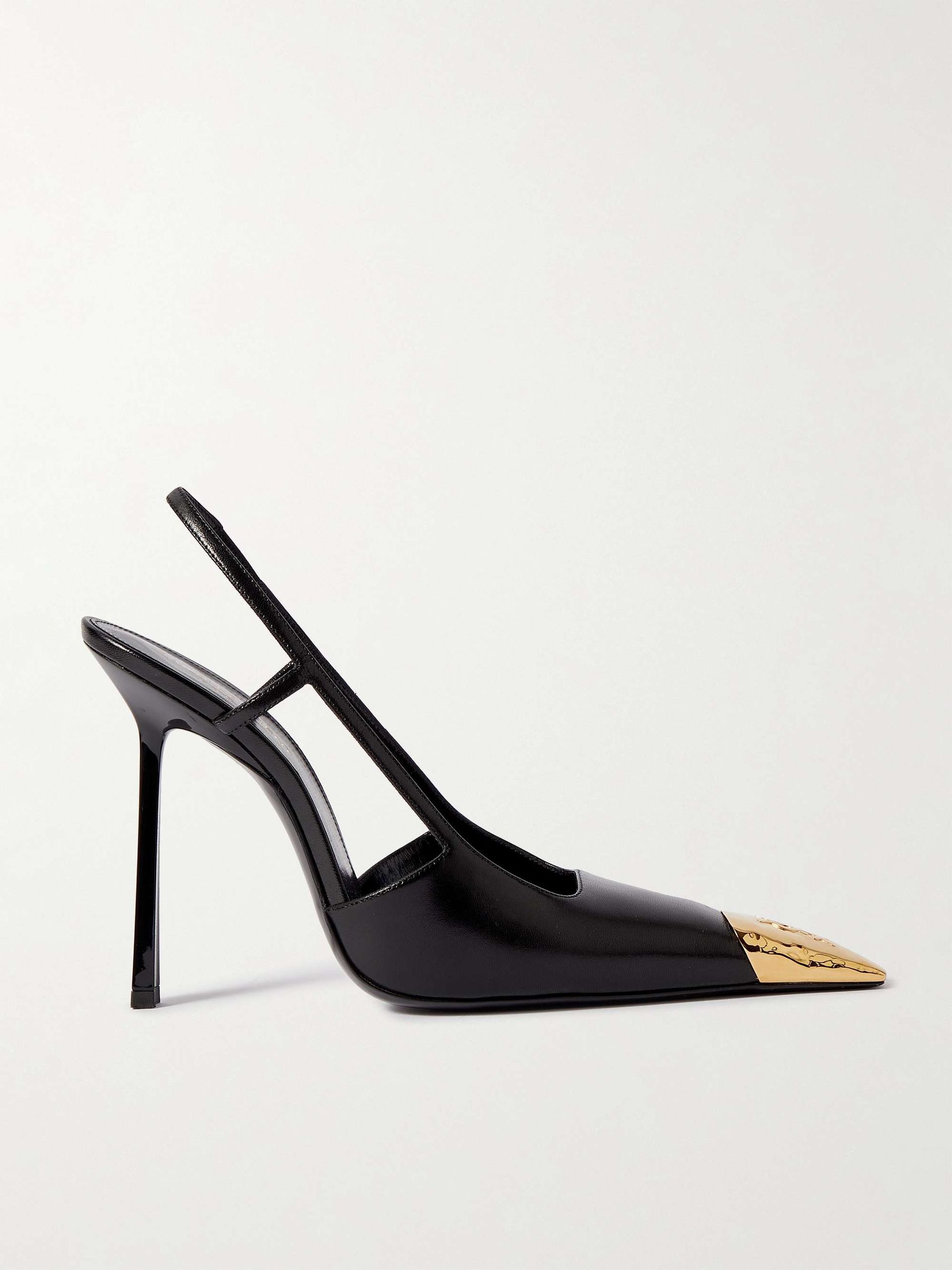 Jeanne Embellished Glossed-Leather Slingback Pumps