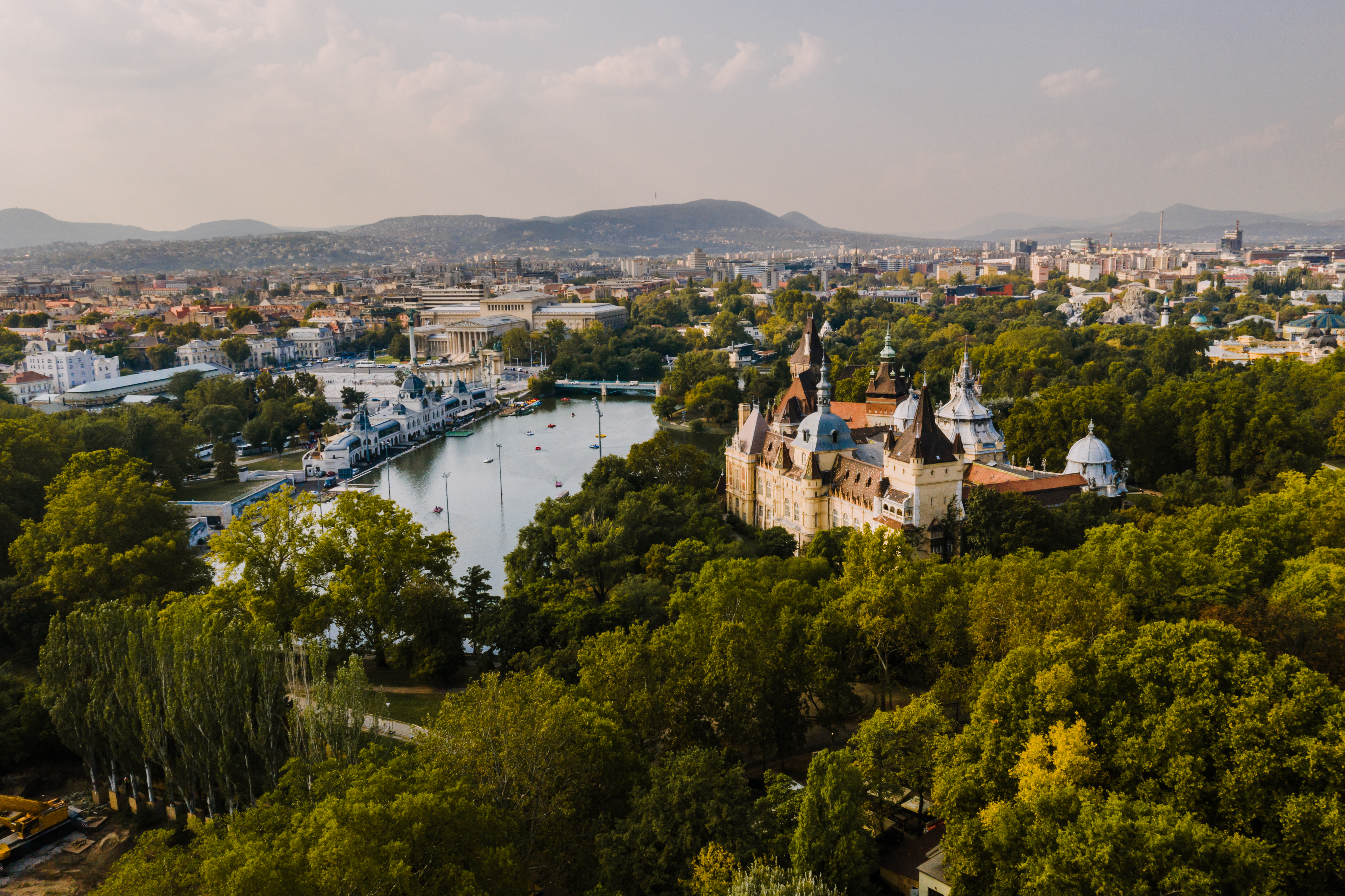 An aerial view of City Park in Budapest