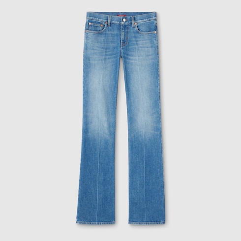 Flared Stretch Cotton Denim Trousers