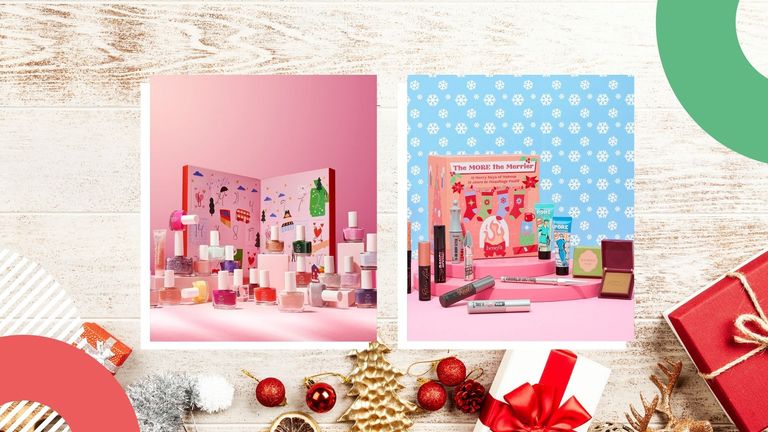 Two of the best beauty advent calendars 2021 from Benefit Cosmetics and Ciate London shown side-by-side